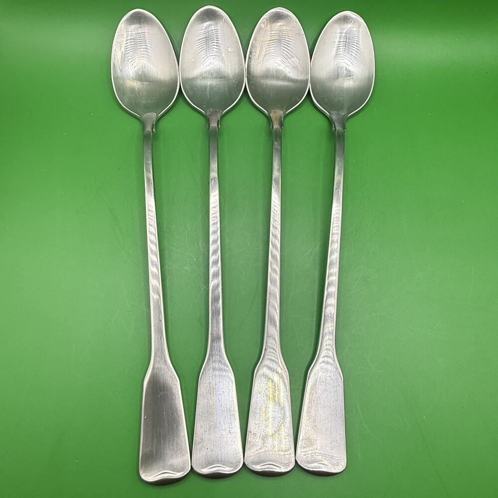 4 Iced Tea Spoons ~ American Colonial by Oneida Heirloom CUBE Stainless 7 3/8"